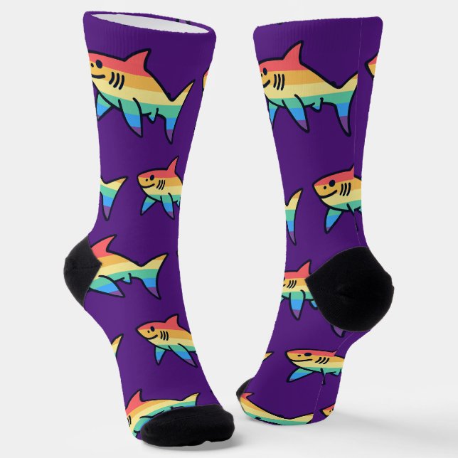 Rainbow Shark Pride - Kawaii Nautical LGBTQ+ Socks (Angled)