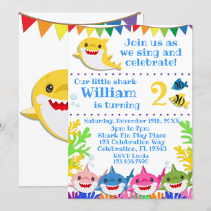 Rainbow Sharks Birthday Celebration Invitation