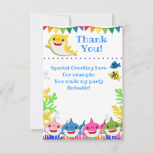 Rainbow Sharks Birthday Celebration Thank You Card
