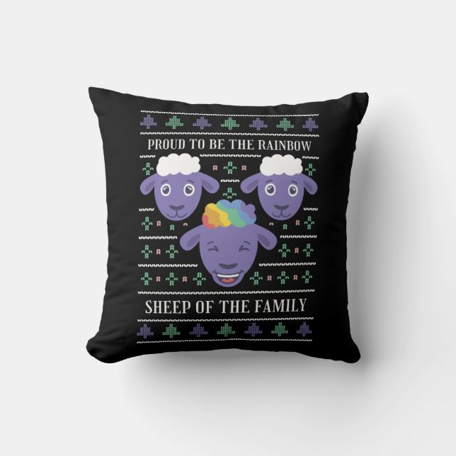 Rainbow Sheep of the Family Ugly Christmas  Cushion (Front)