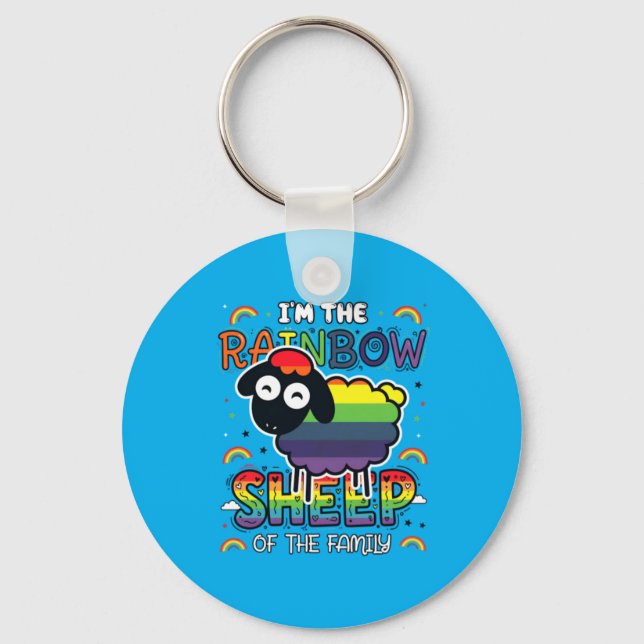 Rainbow Sheep Pride Family Statement T Key Ring (Front)