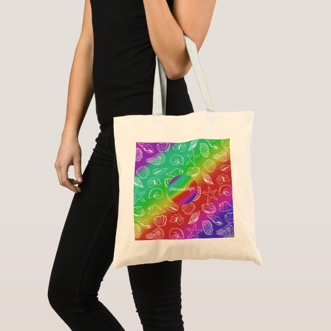 Rainbow Shellfish Pattern Add Name Tote Bag (Front (Product))