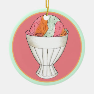 Rainbow Sherbet Ice Cream Sorbet Dessert Scoop Ceramic Tree Decoration
