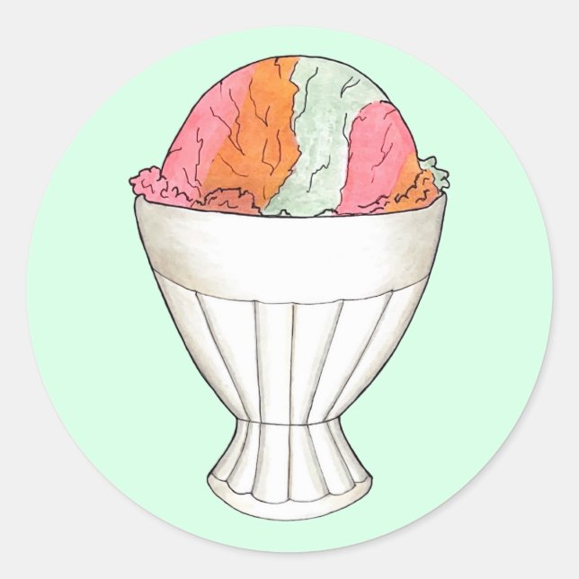 Rainbow Sherbet Ice Cream Sorbet Dessert Scoop Classic Round Sticker (Front)