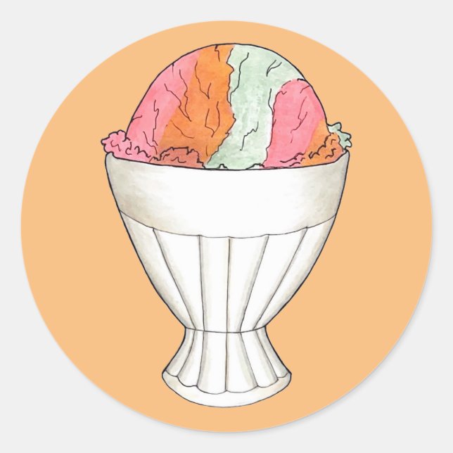 Rainbow Sherbet Ice Cream Sorbet Dessert Scoop Classic Round Sticker (Front)