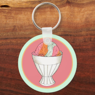 Rainbow Sherbet Ice Cream Sorbet Dessert Scoop Key Ring
