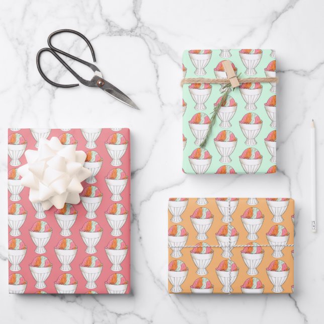 Rainbow Sherbet Ice Cream Sorbet Dessert Scoop Wrapping Paper Sheet (Front)