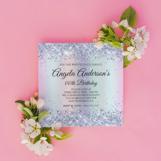 Rainbow Shimmer Holo Glitter Leopard Birthday Invitation