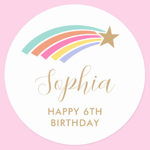 Rainbow Shooting Star 6th Birthday Classic Round Sticker