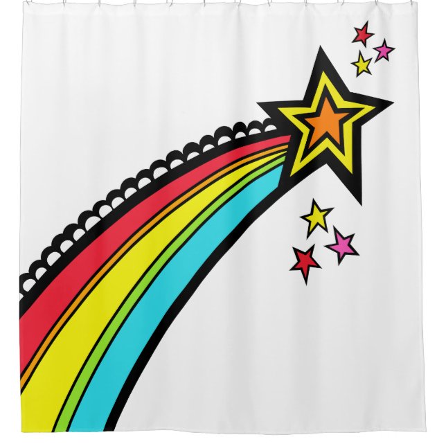 Rainbow Shooting Star Space Shower Curtain (Front)