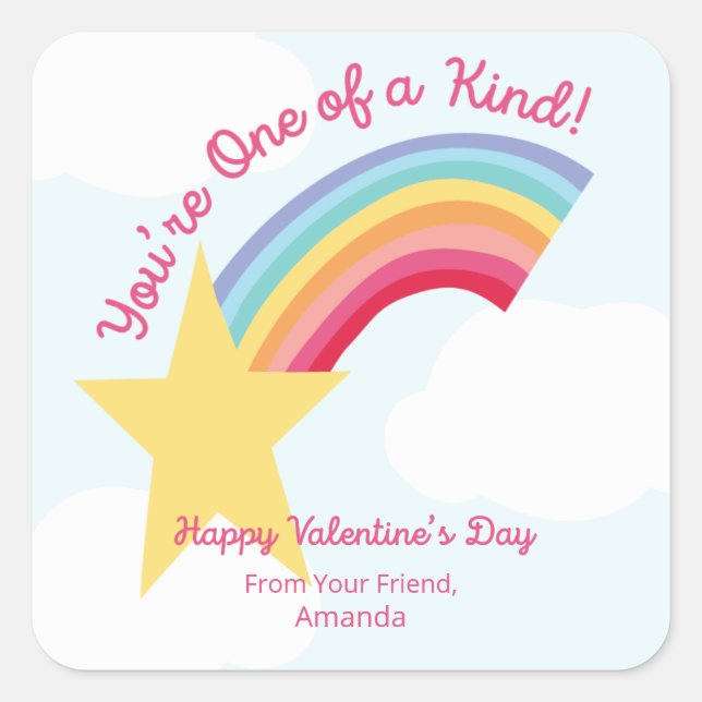Rainbow Shooting Star Valentine Square Sticker (Front)