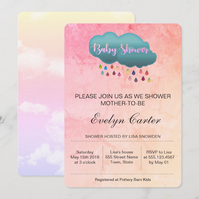 RAINBOW SHOWER CLOUD / BABY SHOWER INVITATION (Front/Back)