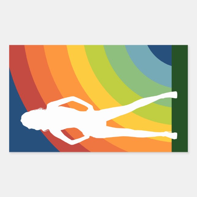rainbow silhouetted woman rectangular sticker (Front)