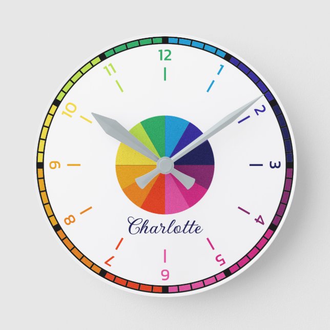 Rainbow Simple Educational Personalised Kids Round Clock (Front)
