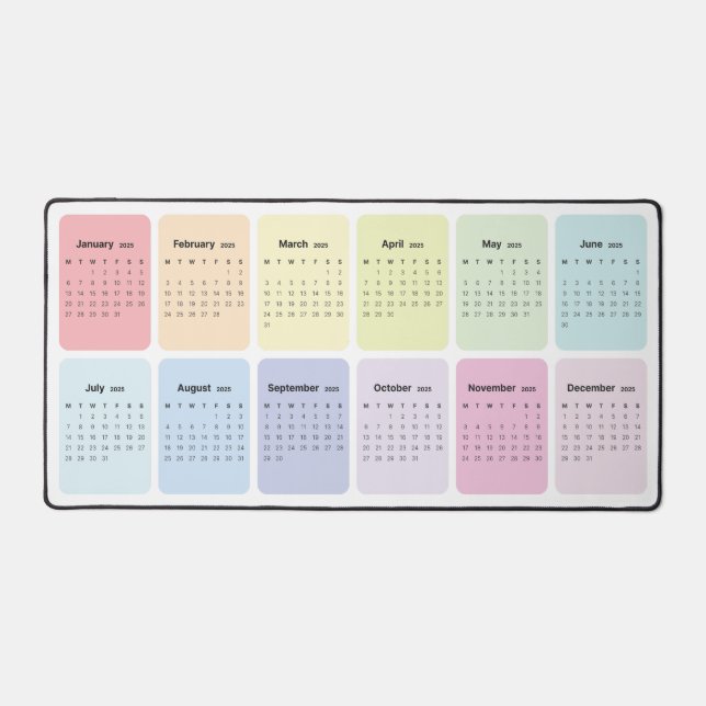 Rainbow Simple Minimalist 2025 Calendar Monthly Desk Mat (Front)