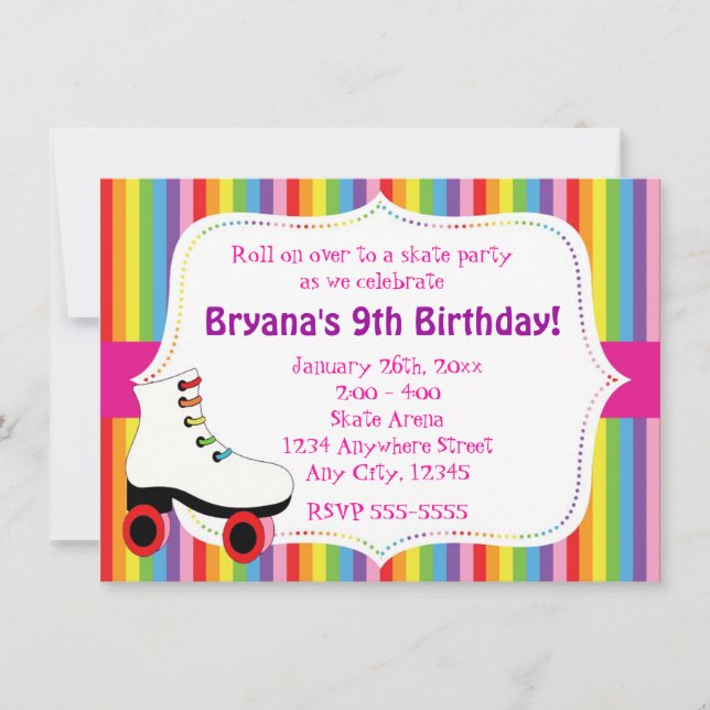 Rainbow Skating Skate Party Invitation (Front)