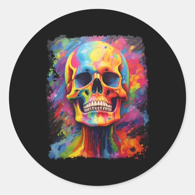 Rainbow Skeleton Anatomy Scary Halloween  Classic Round Sticker (Front)