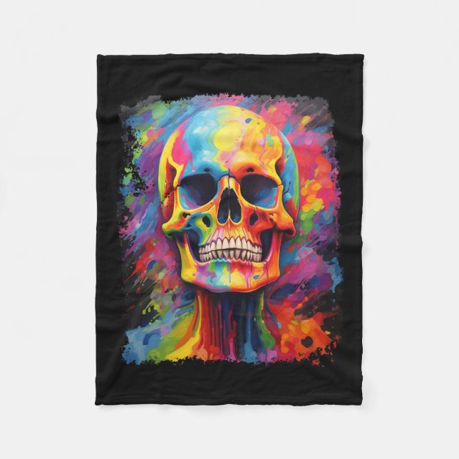 Rainbow Skeleton Anatomy Scary Halloween  Fleece Blanket (Front)
