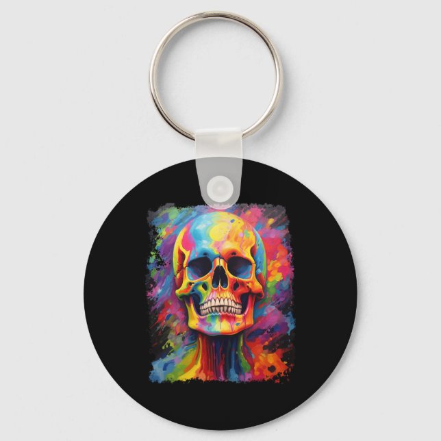 Rainbow Skeleton Anatomy Scary Halloween  Key Ring (Front)