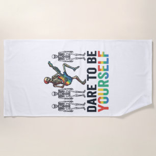 Rainbow Skeleton Dare to Be Yourself Vector Design Beach Towel