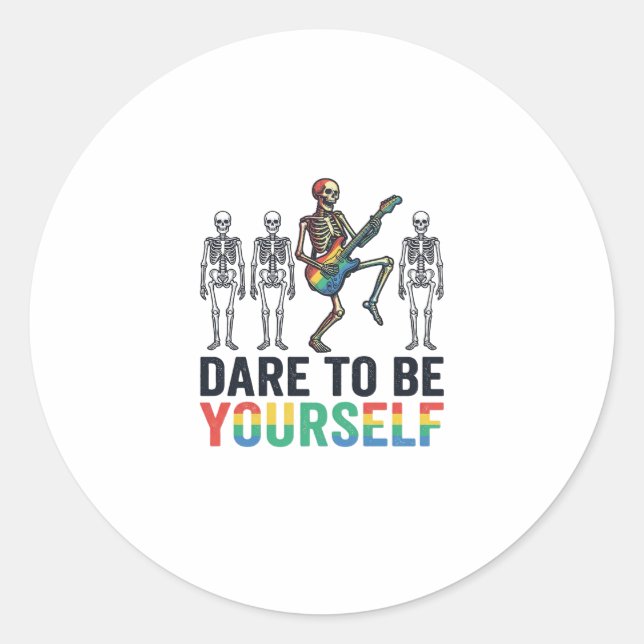 Rainbow Skeleton Dare to Be Yourself Vector Design Classic Round Sticker (Front)