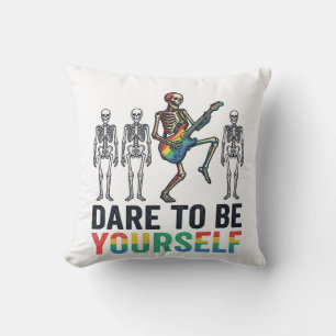Rainbow Skeleton Dare to Be Yourself Vector Design Cushion