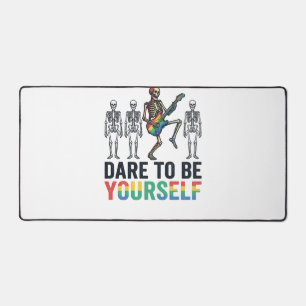 Rainbow Skeleton Dare to Be Yourself Vector Design Desk Mat