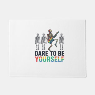 Rainbow Skeleton Dare to Be Yourself Vector Design Doormat