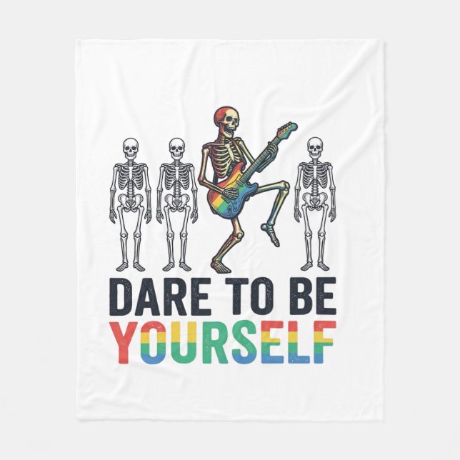 Rainbow Skeleton Dare to Be Yourself Vector Design Fleece Blanket (Front)