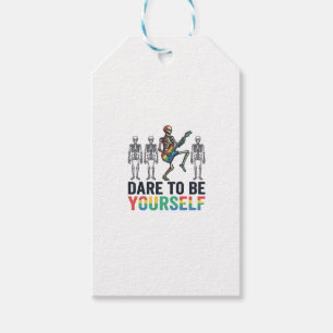 Rainbow Skeleton Dare to Be Yourself Vector Design Gift Tags