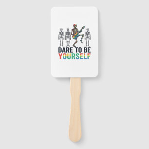 Rainbow Skeleton Dare to Be Yourself Vector Design Hand Fan