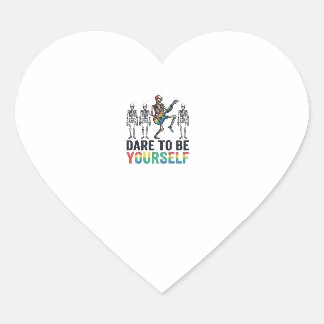 Rainbow Skeleton Dare to Be Yourself Vector Design Heart Sticker (Front)