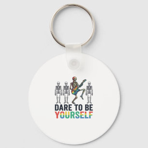 Rainbow Skeleton Dare to Be Yourself Vector Design Key Ring