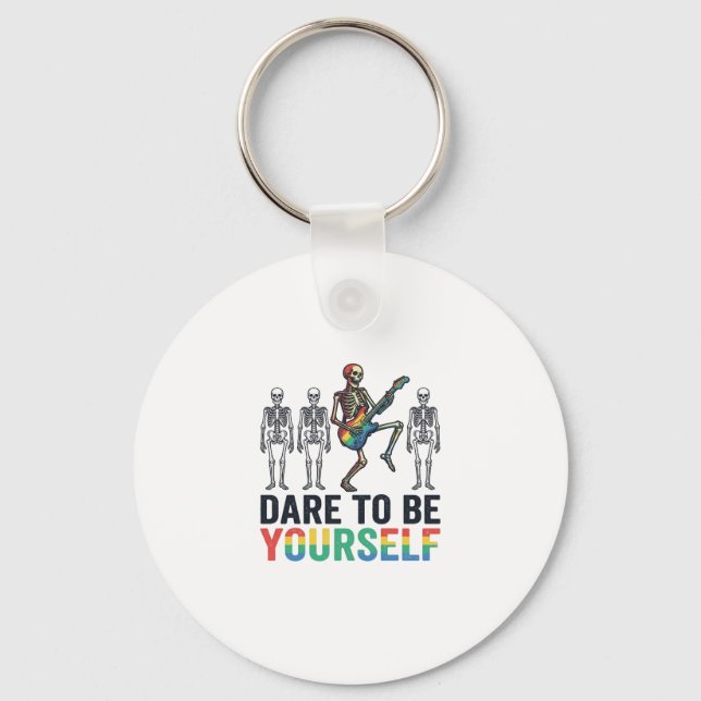 Rainbow Skeleton Dare to Be Yourself Vector Design Key Ring (Front)