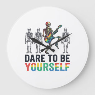 Rainbow Skeleton Dare to Be Yourself Vector Design Large Clock