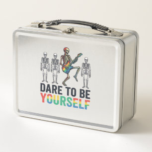Rainbow Skeleton Dare to Be Yourself Vector Design Metal Lunch Box