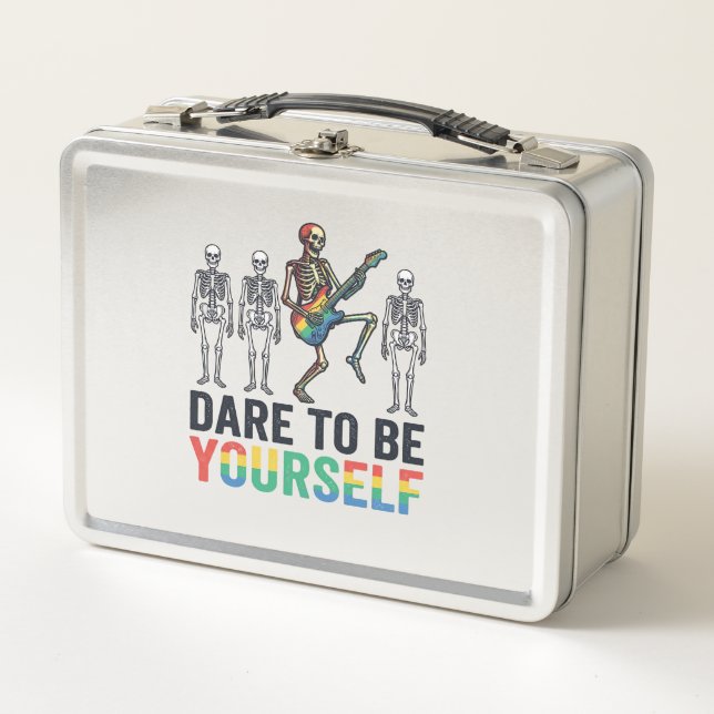 Rainbow Skeleton Dare to Be Yourself Vector Design Metal Lunch Box (Front)