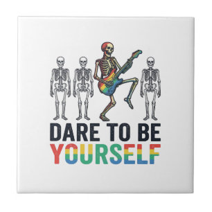 Rainbow Skeleton Dare to Be Yourself Vector Design Tile