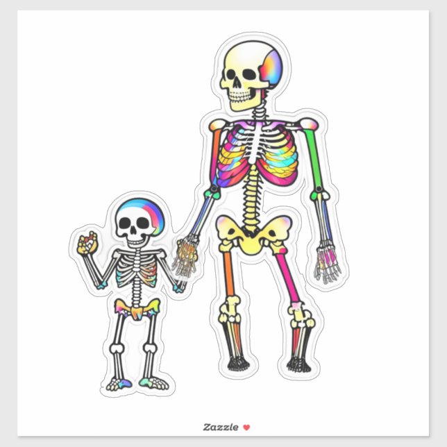 Rainbow Skeleton Family Isolated Halloween (Sheet)