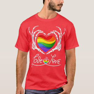 Rainbow Skeleton Heart Love Is Love LGB Gay Lesbia T-Shirt