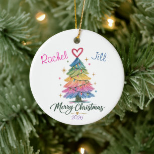 Rainbow Sketched Christmas Tree Ceramic Tree Decoration