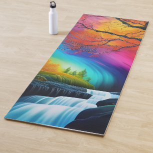 Rainbow Skies-autumn trees-waterfall-calm waters Yoga Mat