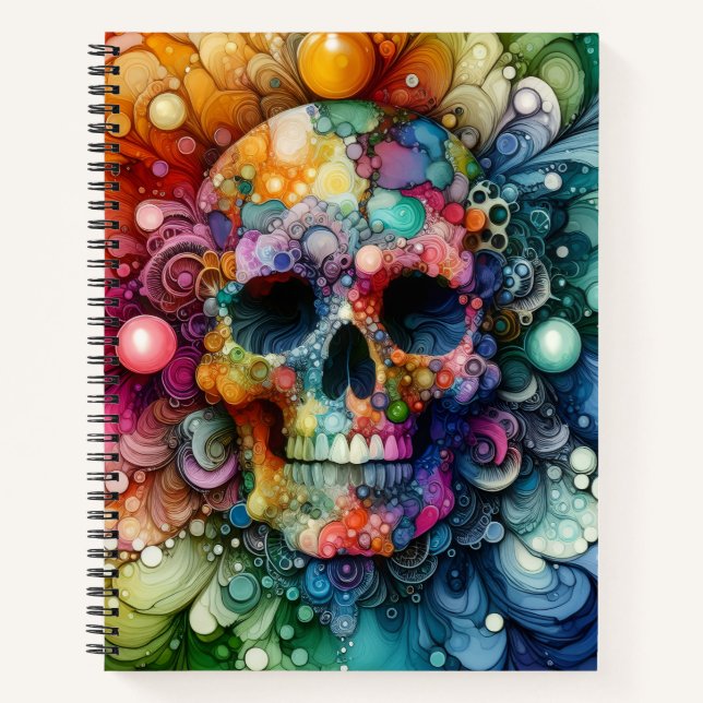 Rainbow Skull Alcohol Ink Deluxe Notebook (Front)