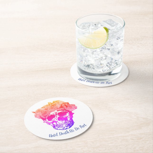 Rainbow Skull Round Paper Coaster (Insitu)
