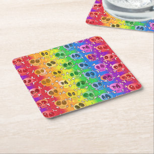 Rainbow Skulls Gay Pride Flag Colours Square Paper Coaster