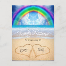 Rainbow Sky Beach Wedding RSVP Postcard