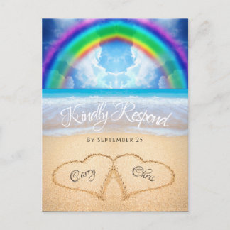 Rainbow Sky Beach Wedding RSVP Postcard