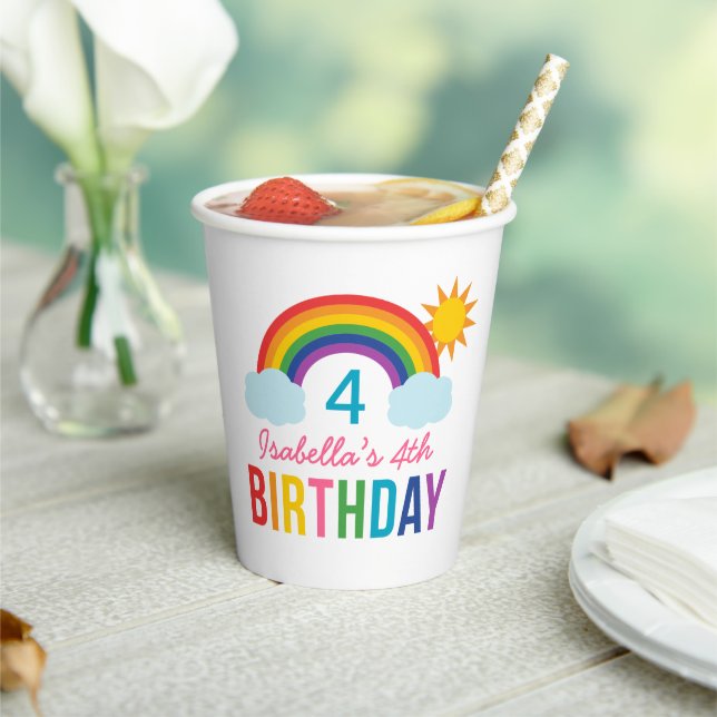 Rainbow Sky Girls Birthday Party White Paper Cups (Insitu)