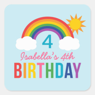 Rainbow Sky   Light Blue Birthday Party Square Sticker