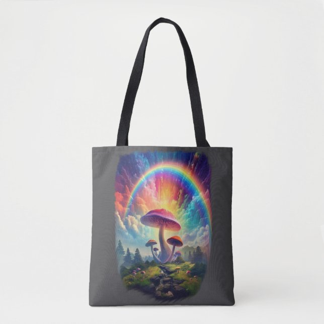 Rainbow Sky Mushroom Tote Bag (Front)